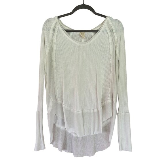 Free People We The Free Catalina Thermal Light V-Neck Shirt Oatmeal Womens S - Picture 2 of 11